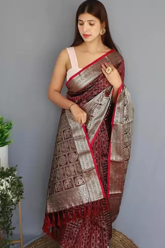 Maroon art silk  woven saree