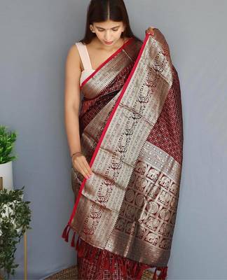 Maroon art silk  woven saree 5