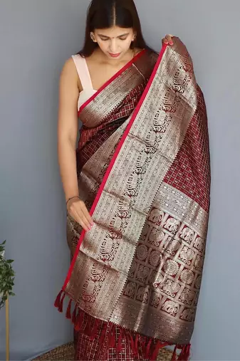 Maroon art silk  woven saree