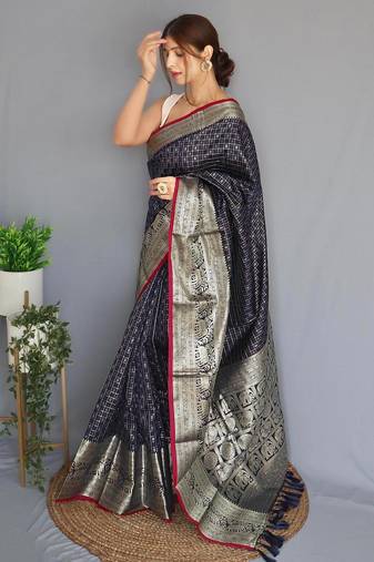 Navy blue art silk  woven saree