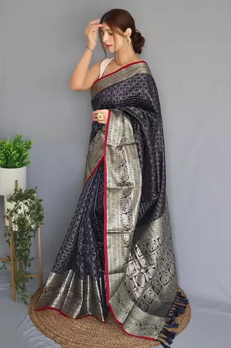 Navy blue art silk  woven saree