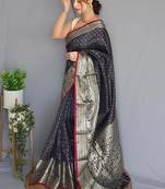 Navy blue art silk  woven saree