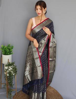 Navy blue art silk  woven saree 2