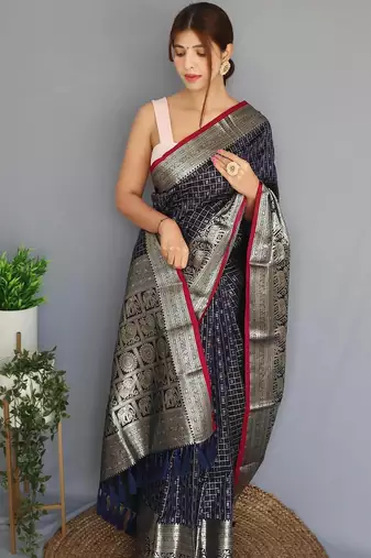 Navy blue art silk  woven saree
