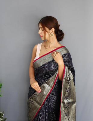 Navy blue art silk  woven saree 3
