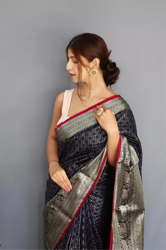 Navy blue art silk  woven saree