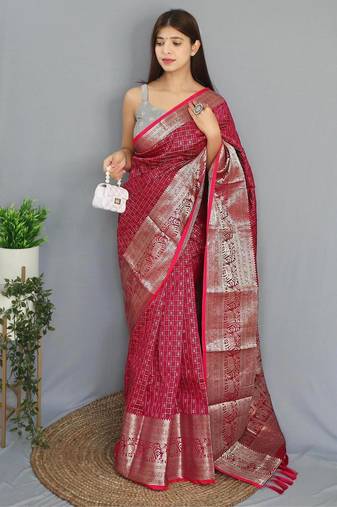 Pink art silk  woven saree