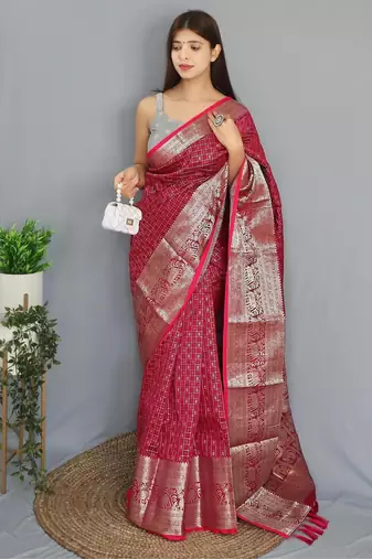 Pink art silk  woven saree