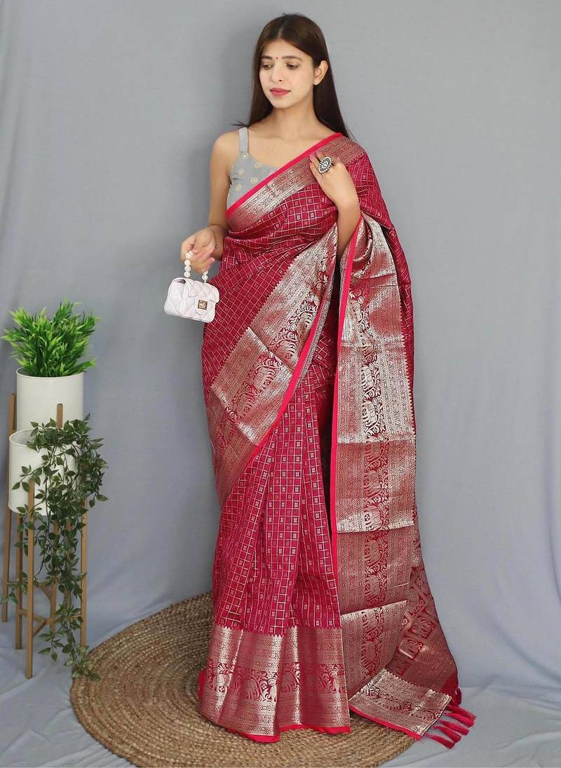 Pink art silk  woven saree