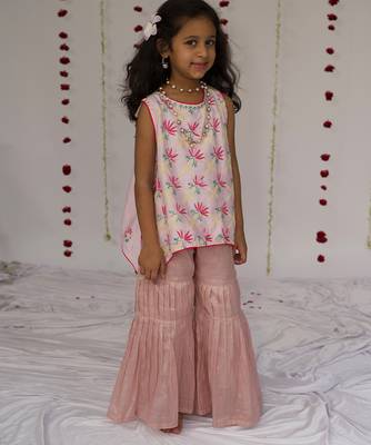 Blush Pink embroidered pure chanderi sharara set 1