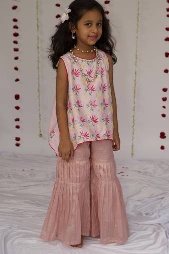 Blush Pink embroidered pure chanderi sharara set