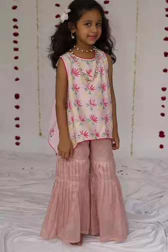 Blush Pink embroidered pure chanderi sharara set