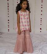 Blush Pink embroidered pure chanderi sharara set