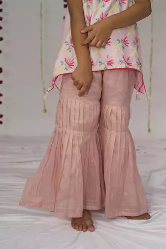 Blush Pink embroidered pure chanderi sharara set