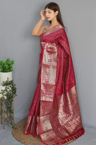 Pink art silk  woven saree