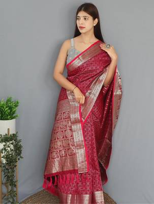 Pink art silk  woven saree 3
