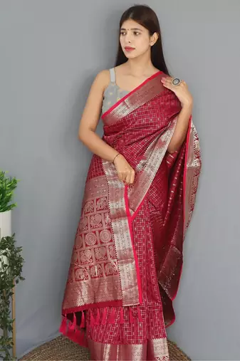 Pink art silk  woven saree
