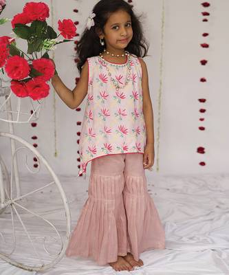 Blush Pink embroidered pure chanderi sharara set 3