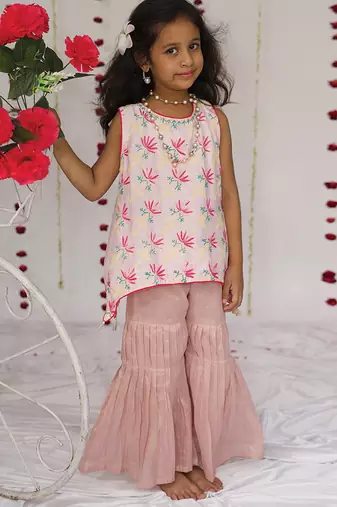Blush Pink embroidered pure chanderi sharara set