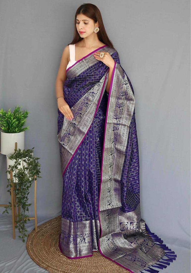Purple art silk  woven saree