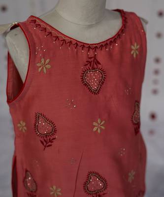 Red embroidered pure chanderi sharara set 2