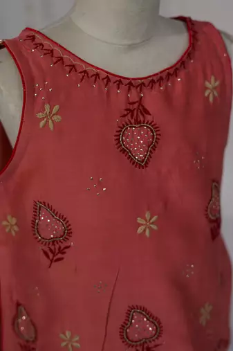 Red embroidered pure chanderi sharara set