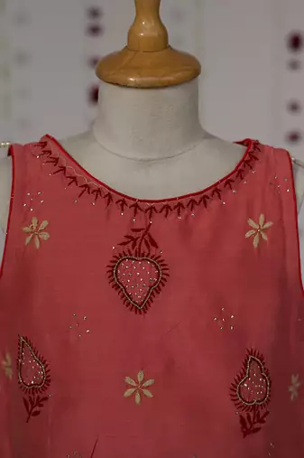 Red embroidered pure chanderi sharara set