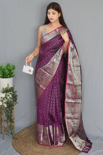 Wine art silk  woven saree