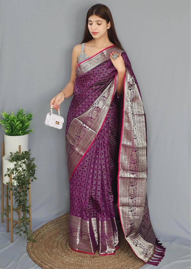 Wine art silk  woven saree