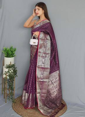 Wine art silk  woven saree 2