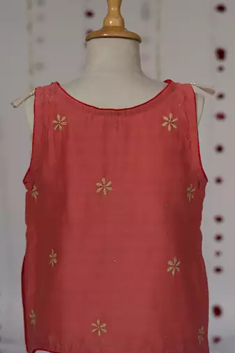 Red embroidered pure chanderi sharara set