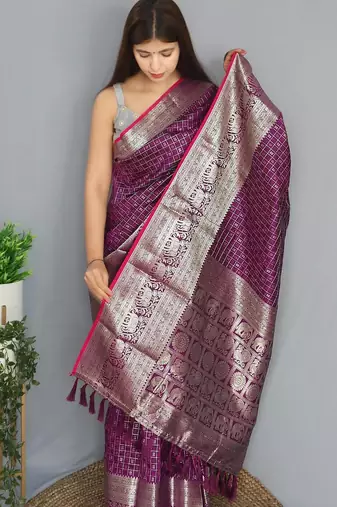 Wine art silk  woven saree