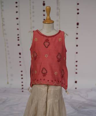 Red embroidered pure chanderi sharara set 5