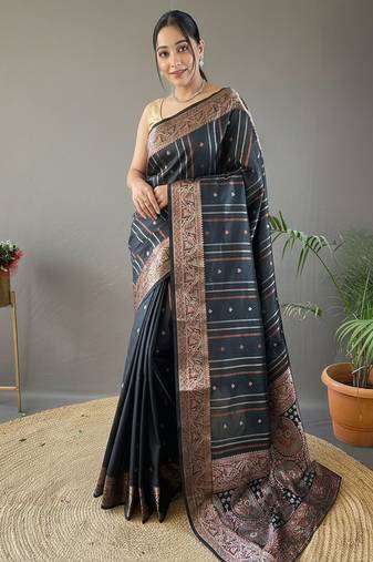 Black art silk  woven saree