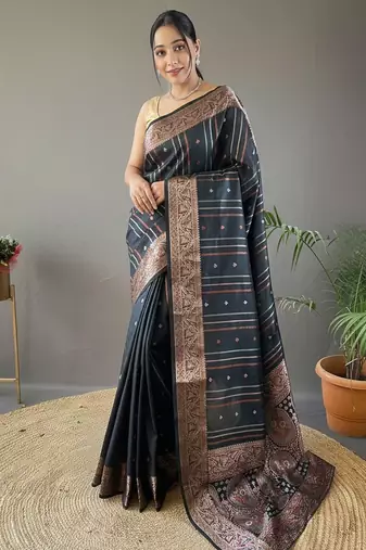 Black art silk  woven saree