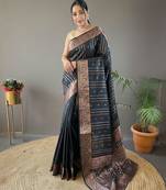 Black art silk  woven saree