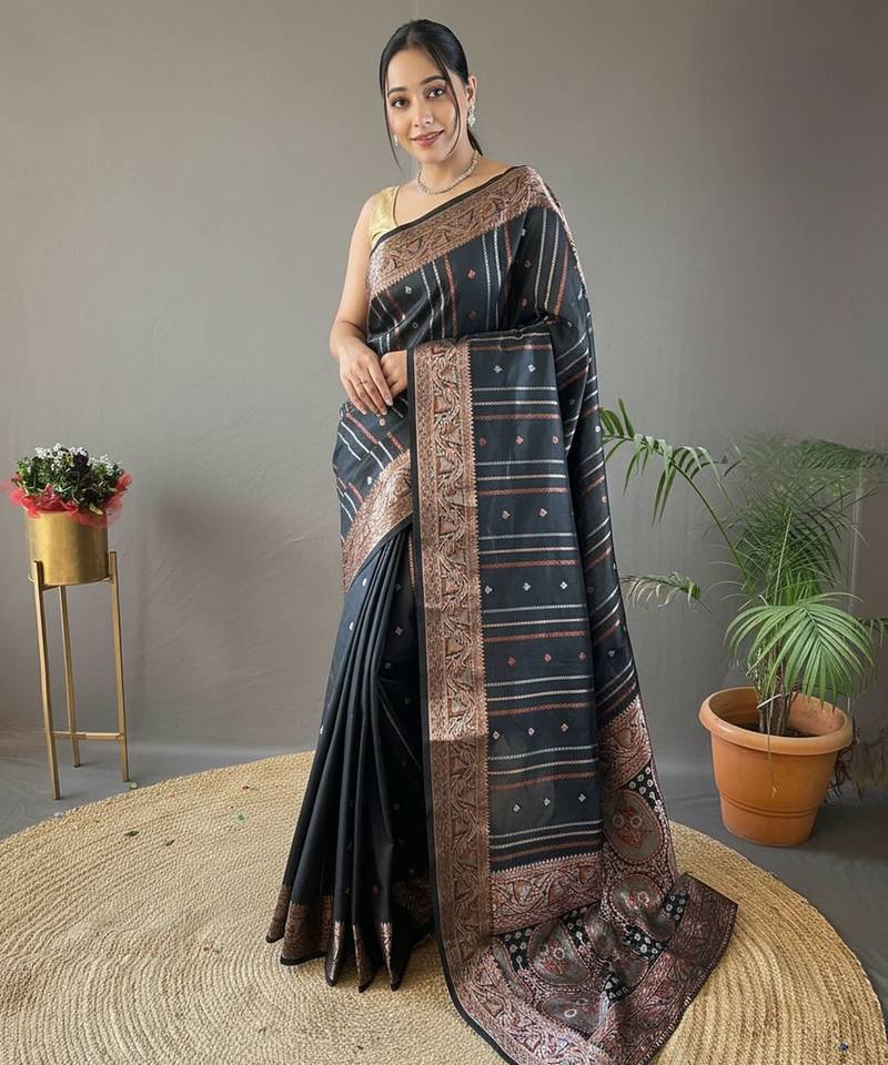 Black art silk  woven saree