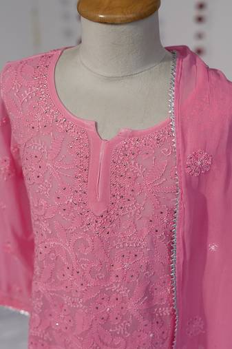 Pink embroidered viscose sharara set
