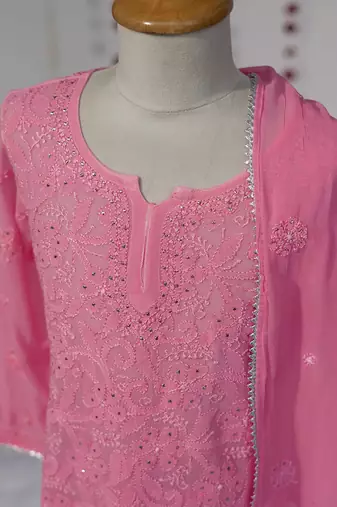 Pink embroidered viscose sharara set
