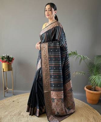 Black art silk  woven saree 2