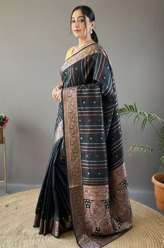 Black art silk  woven saree