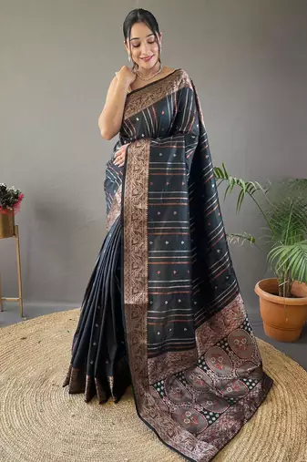 Black art silk  woven saree