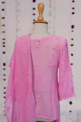 Pink embroidered viscose sharara set