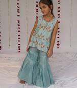 Blue embroidered pure chanderi sharara set