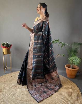 Black art silk  woven saree 4