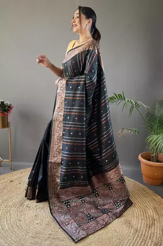 Black art silk  woven saree