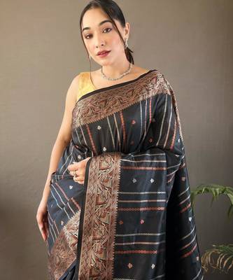Black art silk  woven saree 5