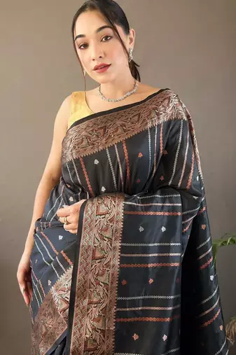 Black art silk  woven saree