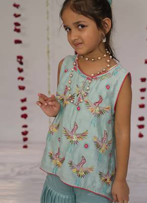 Blue embroidered pure chanderi sharara set 2