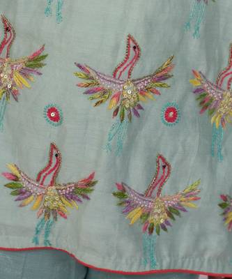 Blue embroidered pure chanderi sharara set 3